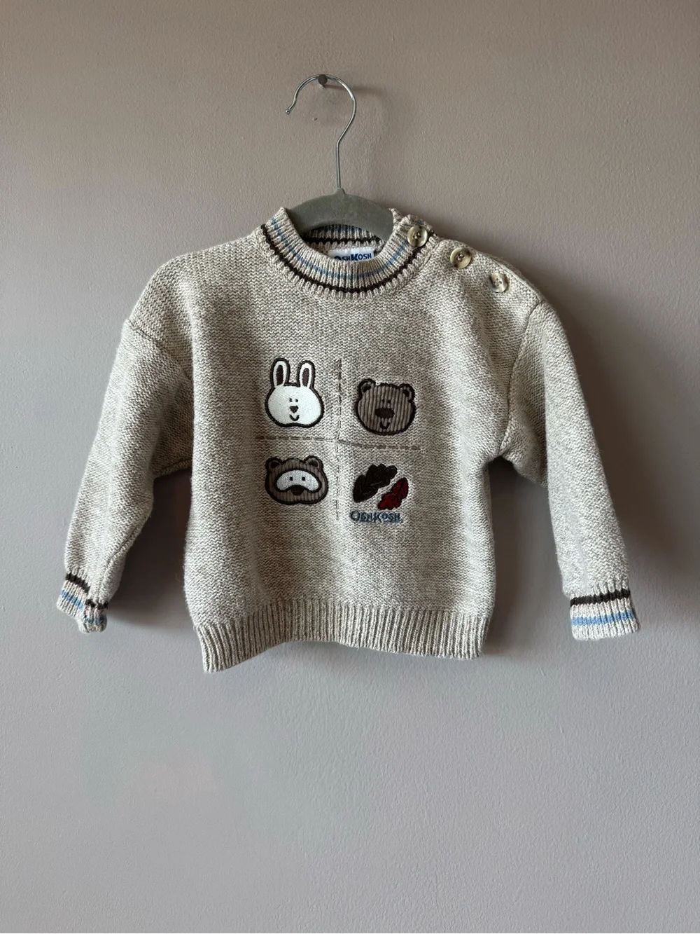 Vintage Osh‎ Kosh B’Gosh Woodland Animal Embroidered Knit Sweater 18 months